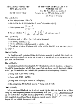 Đề tuyển sinh lớp 10 THPT môn Toán năm 2023 – 2024 sở GD&ĐT Phú Yên