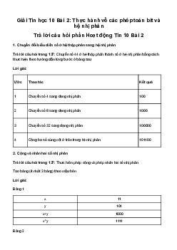 Giải Tin học 10 Bài 2: Thực hành về các phép toán bit và hệ nhị phân | Cánh diều
