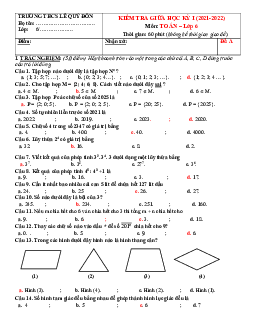 Đề giữa học kỳ 1 Toán 6 năm 2021 – 2022 trường THCS Lê Quý Đôn – Quảng Nam