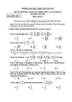 Đề chọn HS năng khiếu Toán 7 năm 2023 – 2024 phòng GD&ĐT Tân Sơn – Phú Thọ