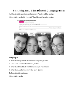SBT Tiếng Anh 7 Cánh Diều Unit 2 Language Focus