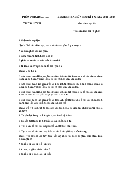 Đề thi giữa học kì 2 môn Sinh học lớp 10 năm 2023 - 2024 (Sách mới) | Chân trời sáng tạo đề 5