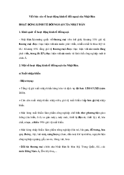 Viết báo cáo ngắn về hoạt động kinh tế đối ngoại của Nhật Bản | Kết nối tri thức