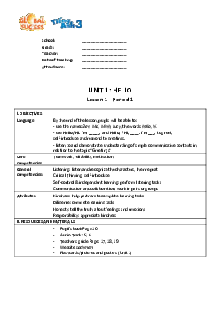 Unit 1: Hello | Giáo án Tiếng Anh 3 | Global Success