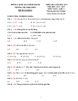 Đề tham khảo giữa kỳ 1 Toán 6 năm 2022 – 2023 trường THCS Điện Biên – TP HCM