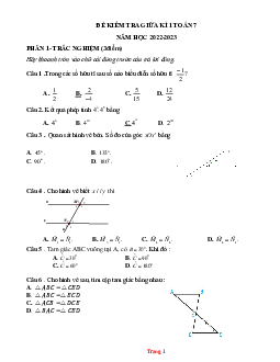 Đề thi giữa học kì 1 toán lớp 7 năm 2022-2023 đề 3 (có đáp án)
