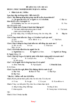 Đề thi HK1 môn Lịch sử & Địa lí 7 sách KTTT (Đề 2, có đáp án)