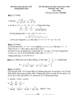 Đề học sinh giỏi Toán 9 năm 2023 – 2024 trường THCS Hà Huy Tập – Nghệ An