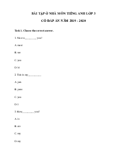 Phiếu bài tập ở nhà tiếng Anh lớp 3 - Ngày 07/04
