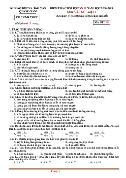 Đề thi HK2 Vật Lí 11 Sở GD & ĐT Quảng Nam 2020-2021 (có đáp án)