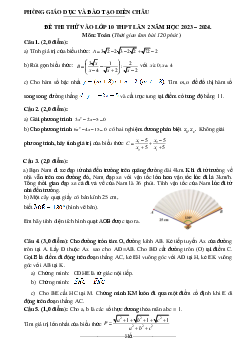 Đề thi thử Toán vào 10 lần 2 năm 2023 – 2024 phòng GD&ĐT Diễn Châu – Nghệ An