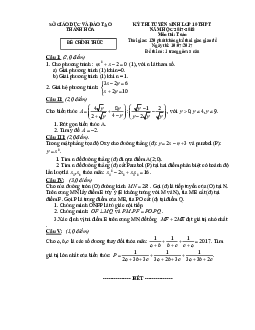 Đề thi tuyển sinh lớp 10 THPT năm học 2017 – 2018 môn Toán sở GD và ĐT Thanh Hóa