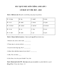 Phiếu bài tập ở nhà tiếng Anh lớp 3 - Ngày 21/03