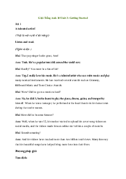 Tiếng Anh 10 Unit 3: Getting Started - Kết Nối Tri Thức