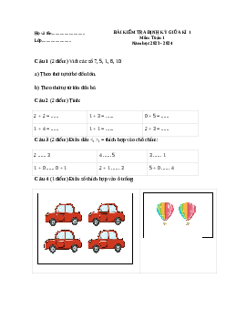 Đề thi giữa kì học kì 1 môn Toán lớp 1 | Chân trời sáng tạo