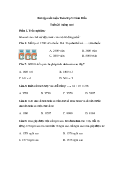 Phiếu bài tập cuối tuần lớp 3 - Tuần 26 (nâng cao) | Cánh Diều
