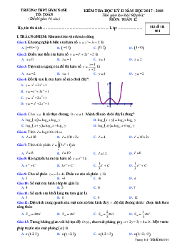 Đề thi HKII Toán 12 năm học 2017 – 2018 trường THPT Hàm Nghi – Hà Tĩnh