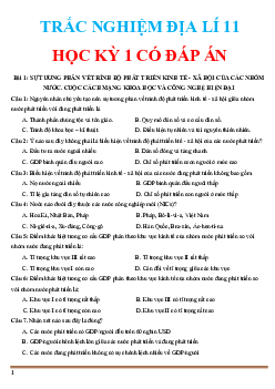 Trắc nghiệm địa lí 11 học kỳ 1 theo từng bài học (có đáp án)