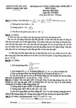 Đề khảo sát chất lượng Toán 9 năm 2023 – 2024 phòng GD&ĐT Sóc Sơn – Hà Nội