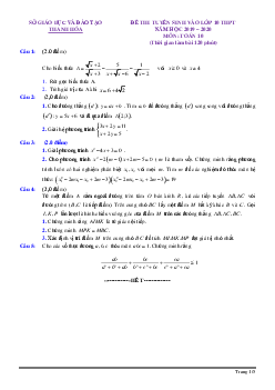Đề Toán tuyển sinh lớp 10 THPT năm 2019 – 2020 sở GD&ĐT Thanh Hóa