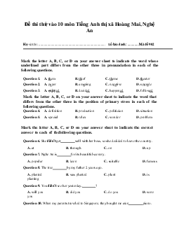 Đề thi thử vào 10 môn Tiếng Anh thị xã Hoàng Mai, Nghệ An năm 2023-2024 số 3