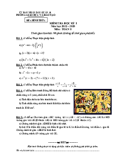 Đề thi học kỳ 1 Toán 8 năm 2019 – 2020 phòng GD&ĐT Quận 10 – TP HCM
