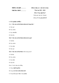 Bộ đề thi giữa học kì 1 môn Công nghệ 7 năm 2023 - 2024 KNTT - Đề 3