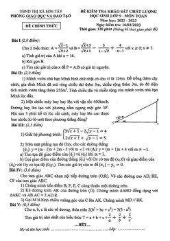 Đề khảo sát chất lượng Toán 9 năm 2022 – 2023 phòng GD&ĐT Sơn Tây – Hà Nội