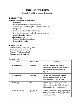 Unit 9: Social issues - Giáo án Tiếng Anh 11 Global Success