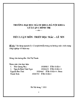 Vận dụng nguyên lý về sự phát triển trong xu hướng cuộc cách mạng công nghiệp 4.0 hiện nay | Tiểu luận Triết học Mac-Lenin
