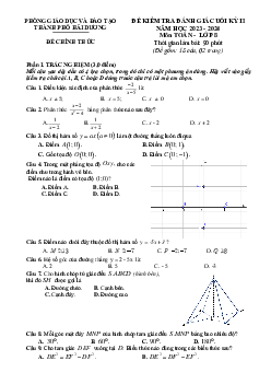 Đề cuối kì 2 Toán 8 năm 2023 – 2024 phòng GD&ĐT thành phố Hải Dương