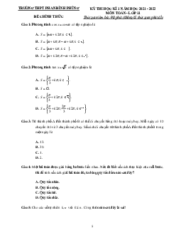 Đề thi HK1 Toán 11 năm 2021 – 2022 trường THPT Phan Đình Phùng – Hà Nội