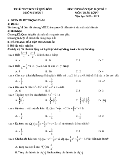 Đề cương học kì 2 Toán 7 năm 2022 – 2023 trường THCS Lê Quý Đôn – Hà Nội
