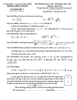 Đề kiểm tra Toán 10 lần 1 năm 2020 – 2021 trường THPT Lý Thái Tổ – Bắc Ninh
