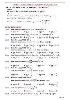 Tóm tắt lý thuyết và bài tập trắc nghiệm giá trị lớn nhất, giá trị nhỏ nhất của hàm số Toán 12