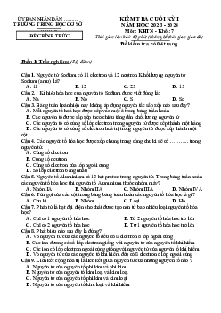 đề thi học kì 1 môn Khoa học tự nhiên 7 năm 2023 - 2024 sách Chân trời sáng tạo -  Đề 5