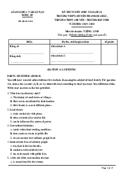 Đề thi Tuyển sinh lớp 10 THPT Chuyên Phan Bội Châu, Trường ĐH Vinh năm học 2019-2020 môn Tiếng Anh (chuyên) (có đáp án)