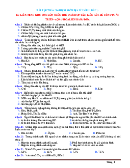Trắc nghiệm Địa 11 bài 7: Liên Minh Châu Âu (EU) (Có đáp án)