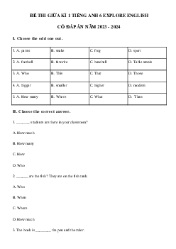 Đề thi giữa học kì 1 môn Tiếng Anh 6 năm 2023 - 2024 sách Explore English | Đề 3