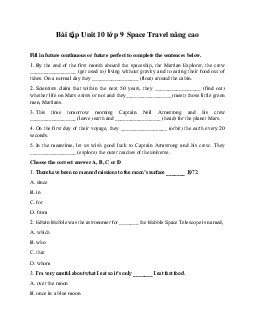 Bài tập Unit 10 lớp 9 Space Travel nâng cao