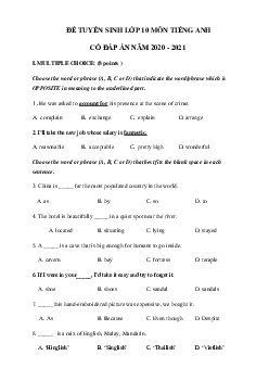 Đề thi vào lớp 10 môn tiếng Anh sở GD&ĐT Hà Nội năm 2020 số 4