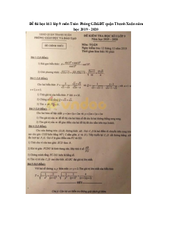 Đề thi học kì 1 lớp 9 môn Toán Phòng GD&ĐT quận Thanh Xuân năm học 2019 - 2020