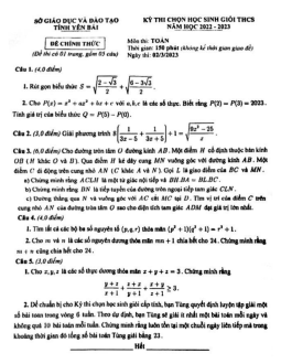 Đề học sinh giỏi Toán THCS năm 2022 – 2023 sở GD&ĐT Yên Bái