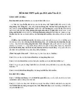 Đề thi thử THPT Quốc gia môn Ngữ Văn  năm 2021 - Đề 21 (có đáp án)