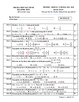 Đề thi HK2 Toán 10 năm học 2017 – 2018 trường THPT Nguyễn Du – Phú Yên
