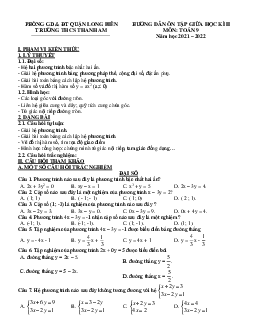 Hướng dẫn ôn tập giữa kì 2 Toán 9 năm 2021 – 2022 trường THCS Thanh Am – Hà Nội