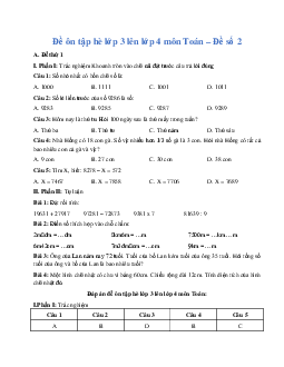 Đề ôn tập hè lớp 3 lên lớp 4 môn Toán năm 2024 - Đề số 2