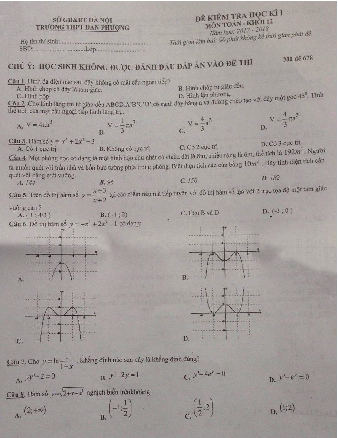Đề thi HK1 Toán 12 năm học 2017 – 2018 trường THPT Đan Phượng – Hà Nội