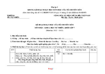 Kế hoạch giáo dục môn KHTN lớp 7 Kết nối tri thức