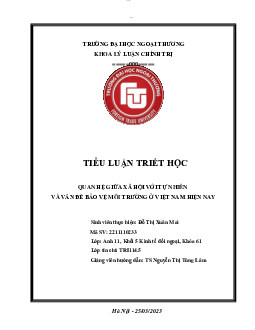 Tiểu luận Triết học: "Quan hệ giữa xã hội với tự nhiên và vấn đề bảo vệ môi trường ở Việt Nam"